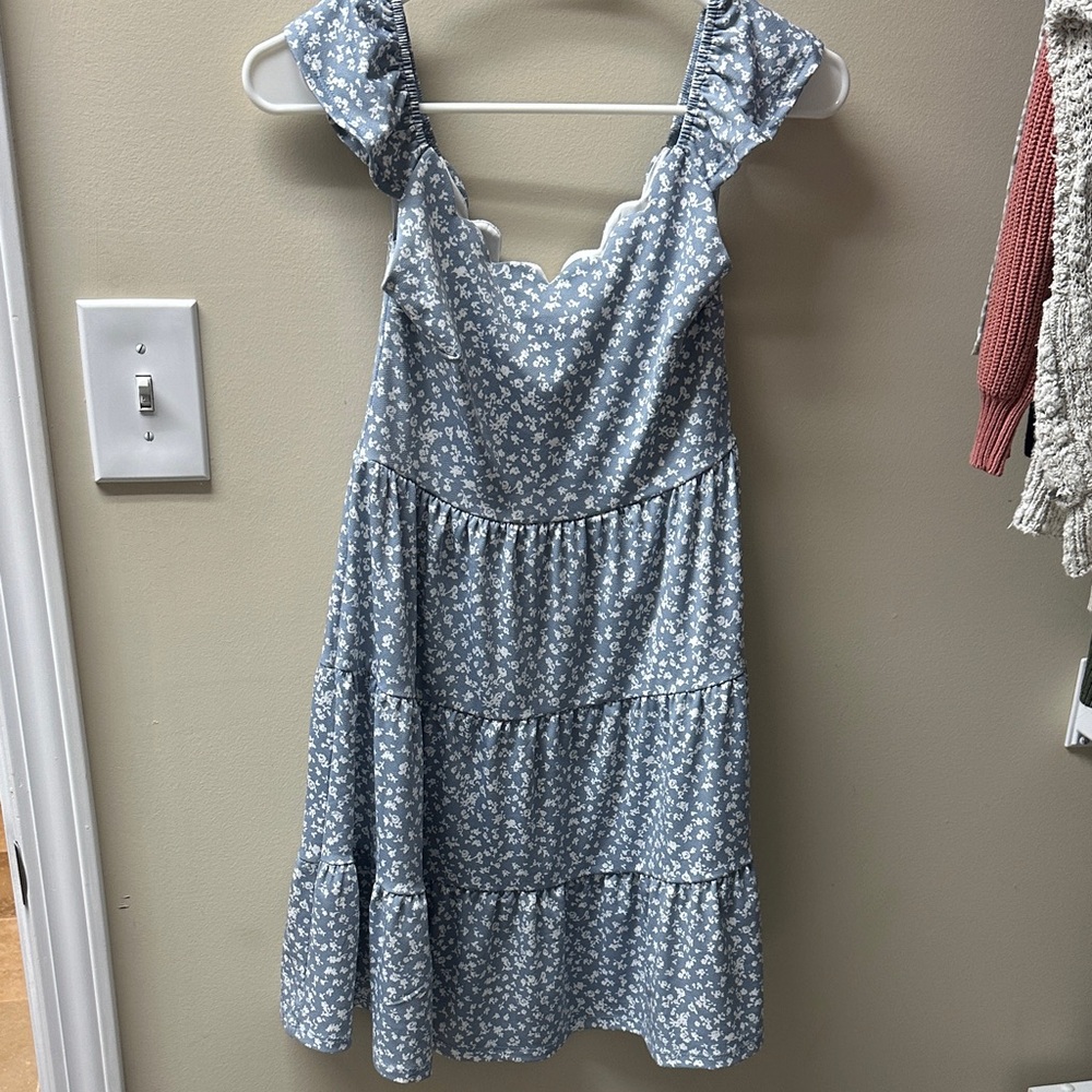 Blue Floral Sleeveless Dress